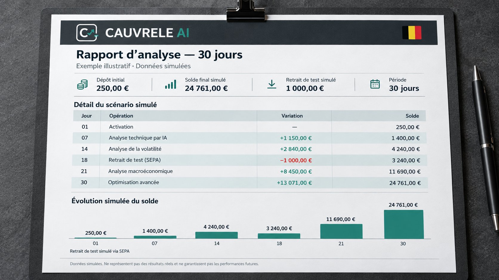 L'évolution de notre compte de test sur 30 jours
