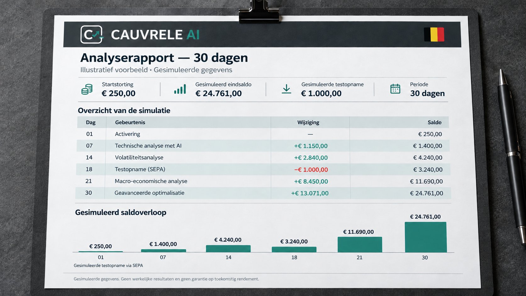 Het verloop van ons testaccount over 30 dagen